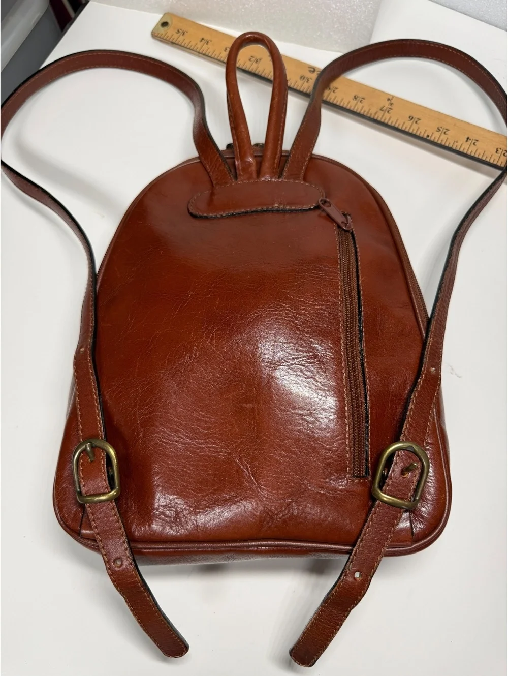 Vintage Morlane Paris Brown Genuine Leather Mini Backpack Brass Hardware